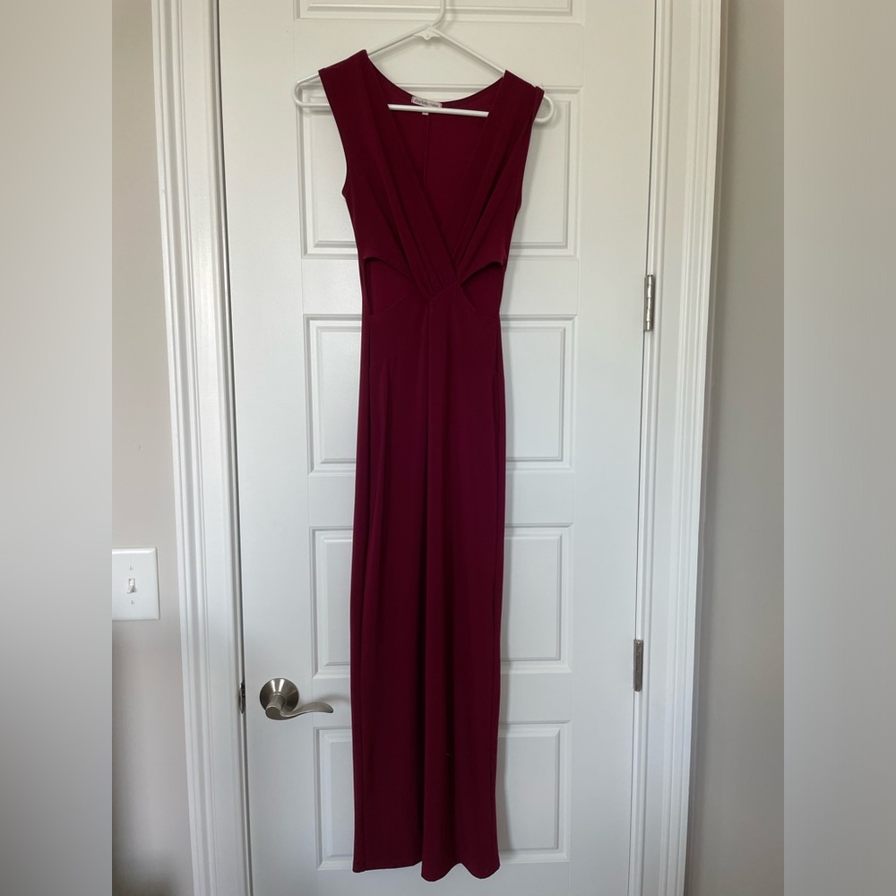 Rich red Charlotte Russe bodycon w cut out details on bodice- full length gown